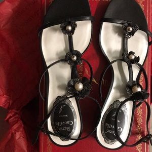 Renee Caovilla Black Chrystal Sandals 36